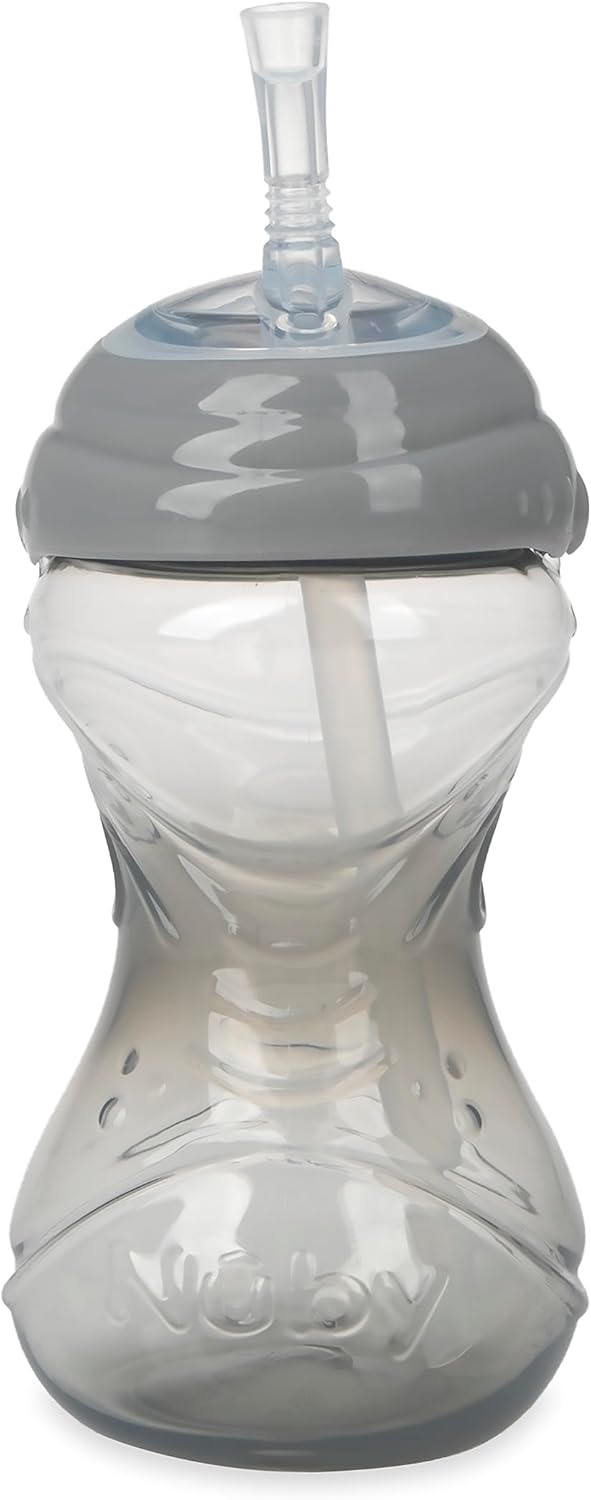 Nuby No-Spill Sippy Cup with Flex Straw - (3-Pack) 10-Ounce Bottles - Sippy Cups for Toddlers 12+ Months - Neutral Color Training Cups for Toddlers