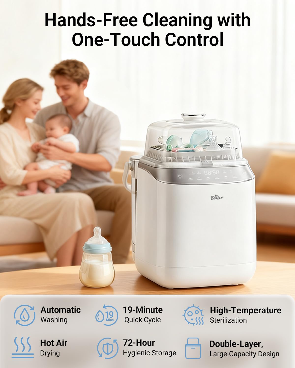 Bear Bottle Washer Pro, Baby Bottle Washer and Sterilizer and Dryer - All in One Machine for Bottles, Pump Parts & Baby Essentials with 90 Detergent Tablets - Effortless, Time-Saving