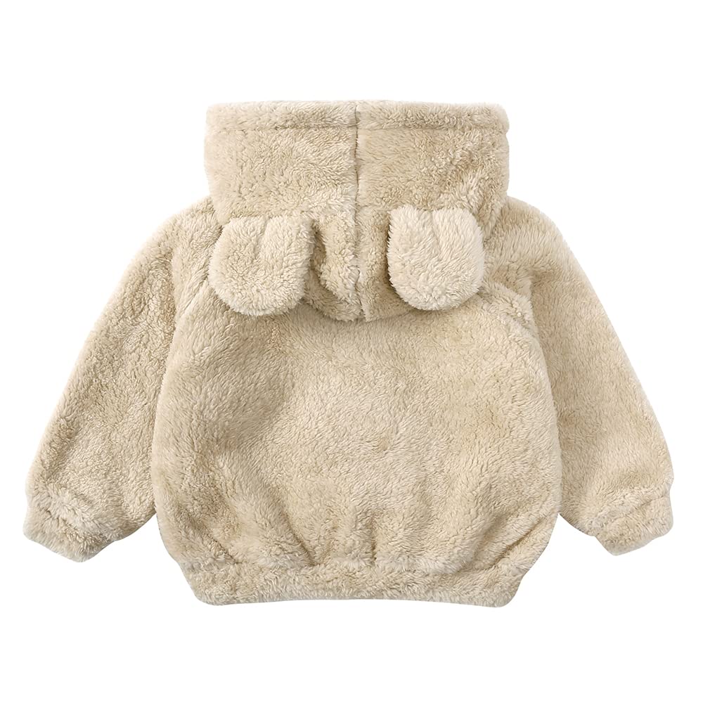 Newborn Infant Baby Boys Girls Cartoon Fleece Hooded Jacket Coat with Ears Warm Todder Kids Outwear Coat Zipper Up 0-6Y