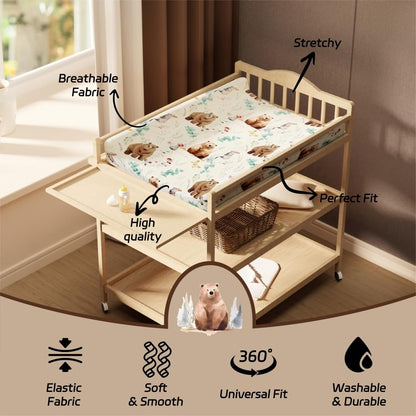 4 Pack Changing Pad Covers Woodland Forest Animals Wood Neutral Unisex Fitted Baby Changing Pad Cover Set for Baby Boys or Girls