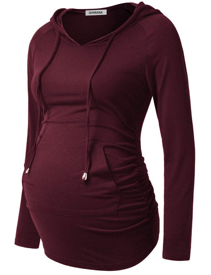 GINKANA Maternity Hoodie Long Sleeves Shirts Casual Maternity Top Pregnancy Sweatshirt Casual Clothes