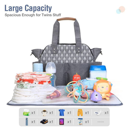 Lekebaby Diaper Bag Tote, 17 Pockets Large Travel Diaper Tote Waterproof with Portable Changing Pad, Mom Crossbody Hospital Bag for Labor Delivery, Baby Essentials for Newborn Gifts, Grey