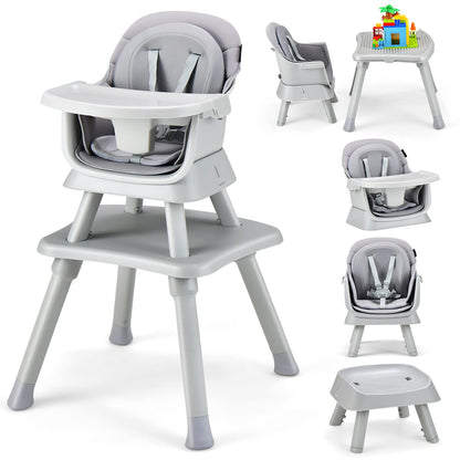 HONEY JOY 8 in 1 Baby High Chair, Convertible Highchair for Babies and Toddlers/Table and Chair Set/Building Block Table/Booster Seat/Stool/Toddler Chair with Safety Harness (Wave Gray)
