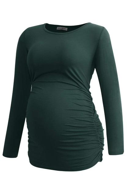 Smallshow Women's 4 Pack Maternity Shirts Long Sleeve Ruched Pregnancy Clothes Tops