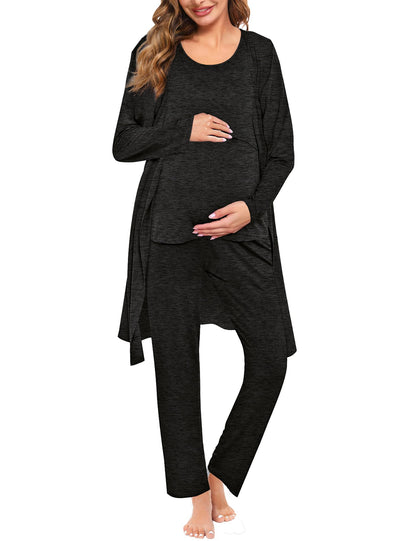 SWOMOG Maternity Nursing Robe Set 3 PCS Women Postpartum Pajamas Breastfeeding Labor Delivery Hospital Pregnancy Pjs