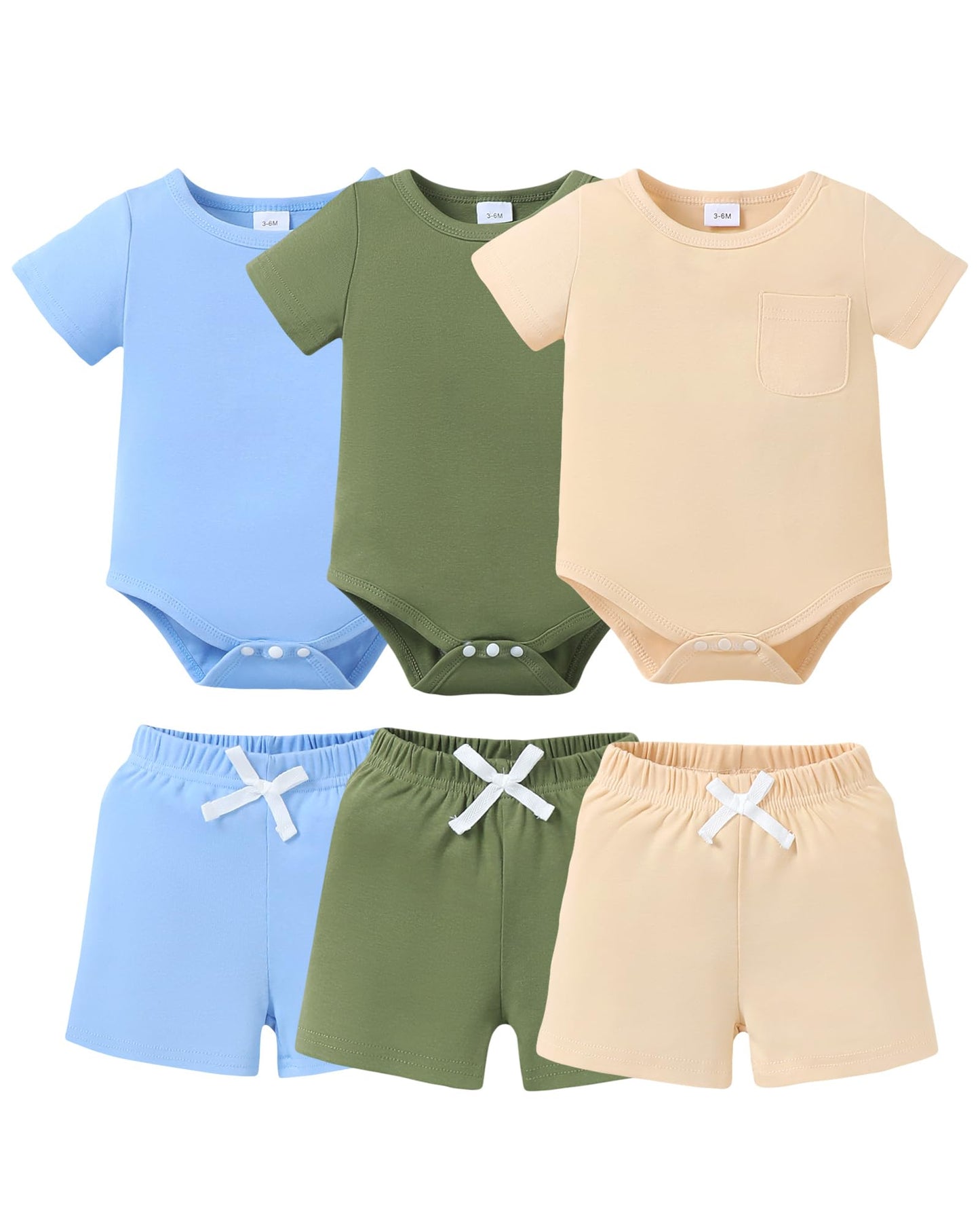 Jecson Newborn Boy Clothes Baby Boy Outfits Summer Set 6-Piece Cotton Short Sleeve Top and Shorts for 0-18M