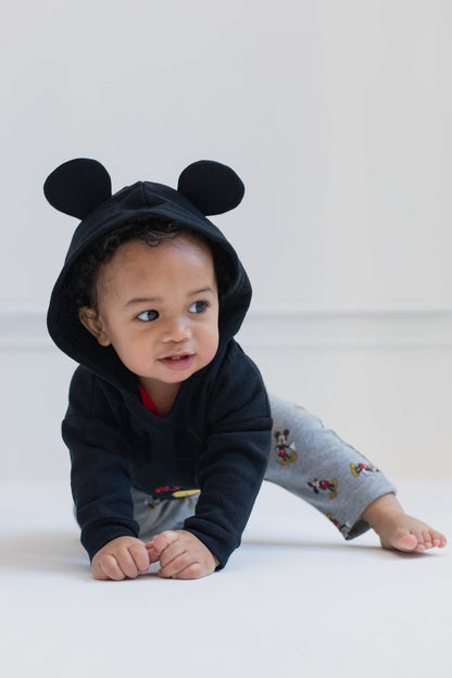 Disney Classics Winnie the Pooh Mickey Mouse Baby Hoodie Bodysuit and Pants 3 Piece Outfit Set (Newborn - 24 Months)
