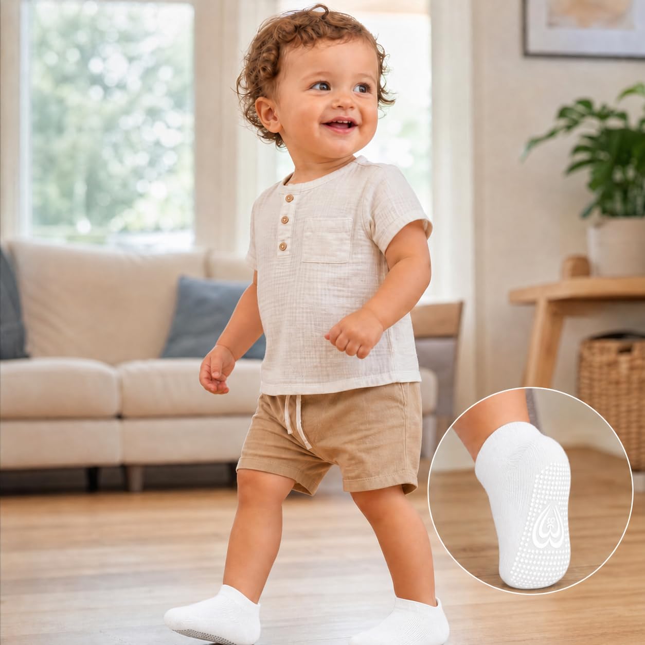Bamboo Baby Non Slip Ankle Socks - Soft Cotton for Sensitive Skin (6 Pairs, Mixed Colors, Infants-Toddlers-Kids)