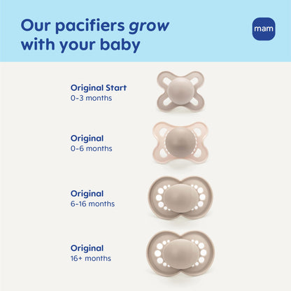 MAM Original Baby Pacifiers 0-6 Months, Binky for Newborn Babies, BPA-Free Skin Soft Silicone Nipple, Glows in The Dark, Developed with Medical Experts, 4 Count, Made in Europe