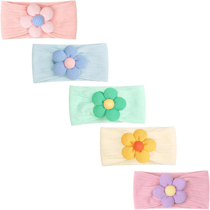 CÉLLOT 5 Pcs Baby Flower Headbands Baby Girls Nylon Headbands Soft Hairbands Hair Accessories for Newborn Infant Toddler Kids