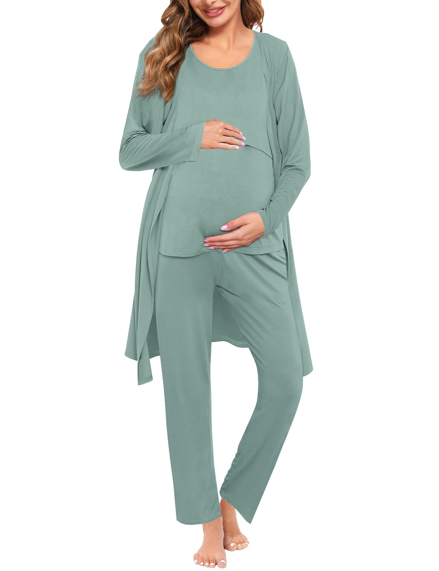 SWOMOG Maternity Nursing Robe Set 3 PCS Women Postpartum Pajamas Breastfeeding Labor Delivery Hospital Pregnancy Pjs