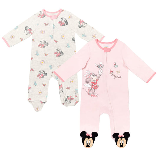 Disney Baby Girls 2 Pack Zip Up Sleep N' Plays Newborn to Infant Sizes (Newborn - 24 Months)