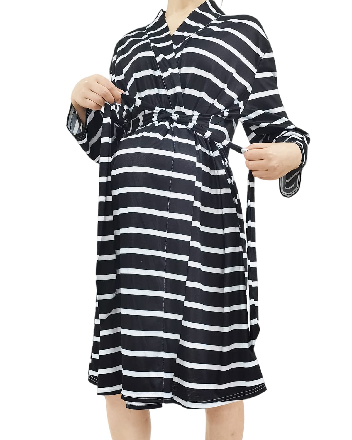 SUFEINI Maternity Robe and Matching Baby Swaddle Blanket Set, Mommy Robe with Receiving Blanket Girls Boys Sleepwear