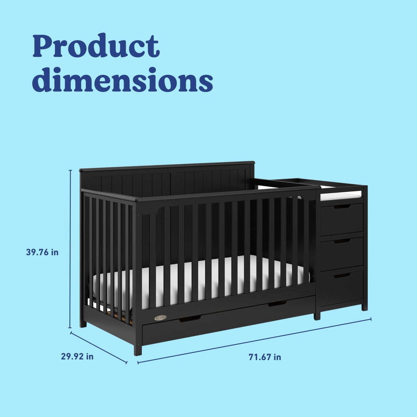 Graco Hadley 5-in-1 Convertible Crib & Changer – GREENGUARD Gold Certified, Fits Standard Crib Mattress, Converts to Toddler Bed and Full Bed, 4 Adjustable Mattress Heights (Pebble Gray)