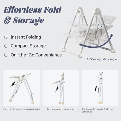 5 in 1 Convertible Baby High Chair Foldable, Baby Swing for Infants to Toddler,Portable Baby Feeding Chair, High Chairs for Babies and Toddlers, Silla de Comer para Bebe(White)
