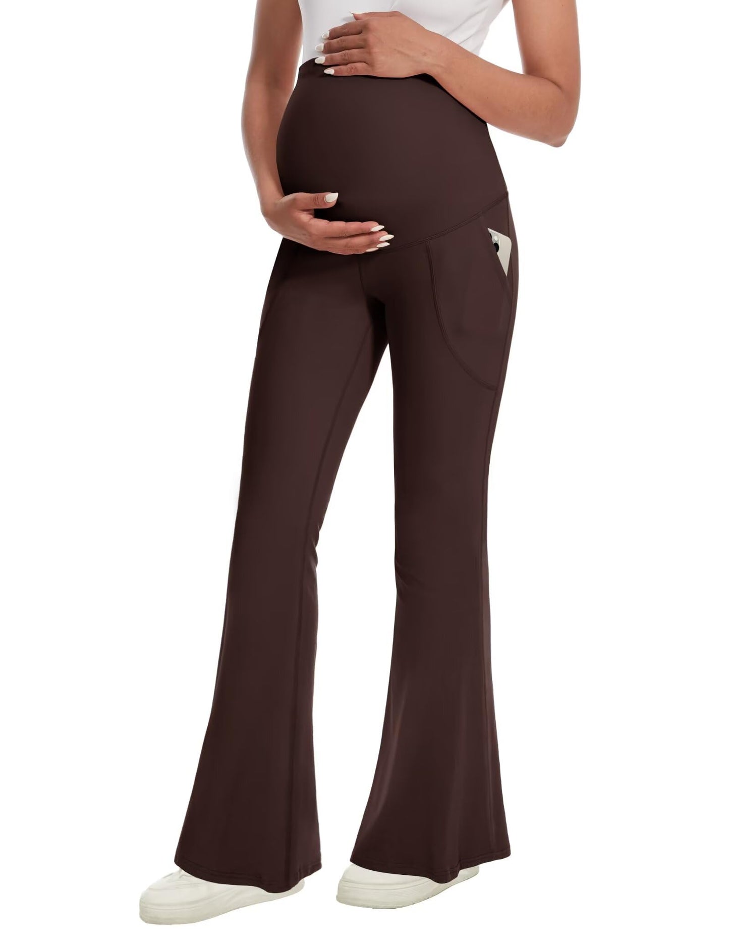Fotociti Maternity Flare Leggings with Pockets, Women’s Soft Pregnancy Pants Over The Belly For Yoga Workout Active