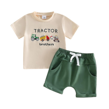 WZTYYDS Toddler Baby Boy Summer Clothes 2T 3T 4T 5T Boys Outfit Letter Truck Short Sleeve T-Shirt Tops + Shorts Set