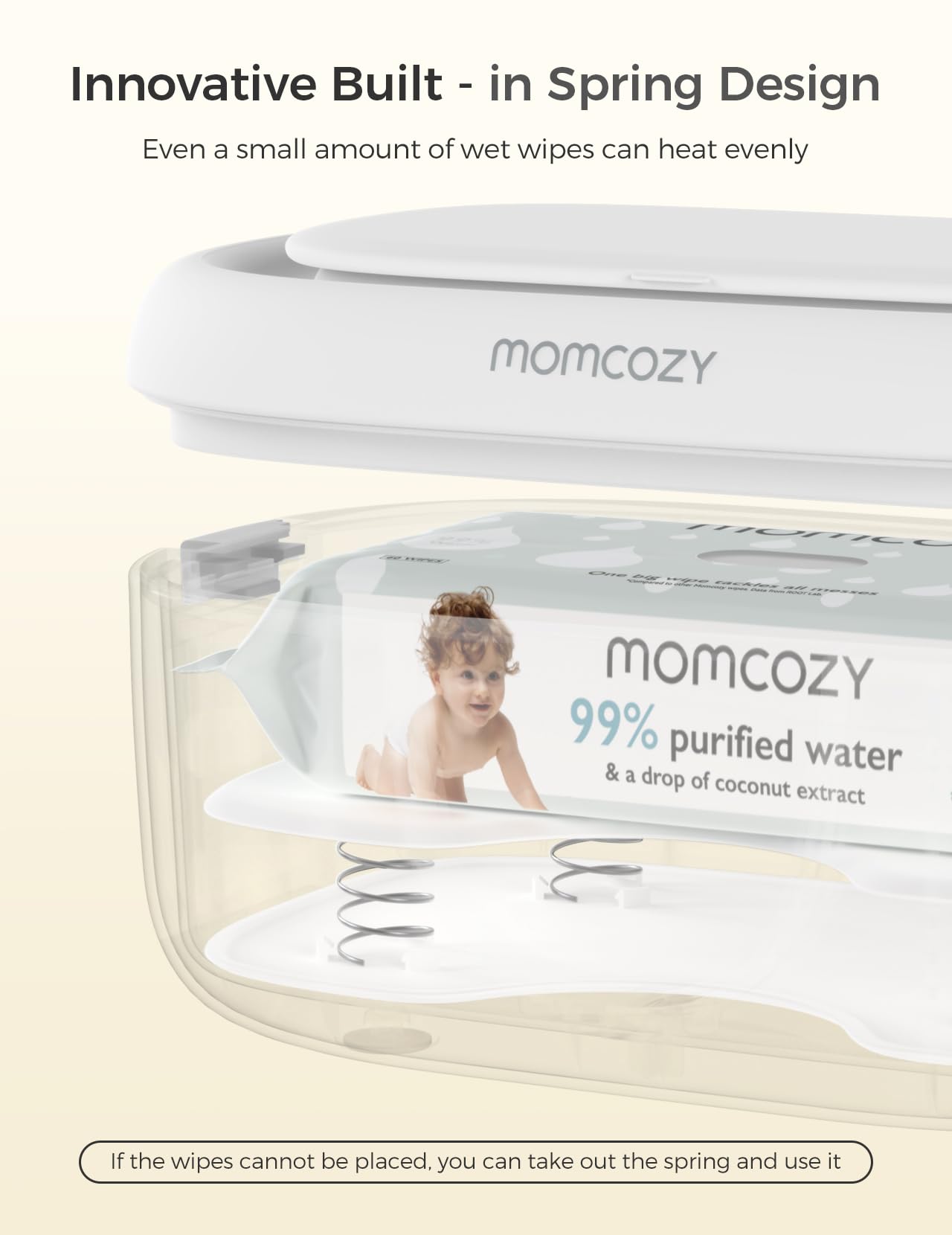 Momcozy Baby Wipe Warmer, Innovative Spring Design, Large Capacity Wipes Dispenser, Fast and Even Heating, 4 Modes of Temperature Heating Control, Diaper Wipe Warmer with Night Light