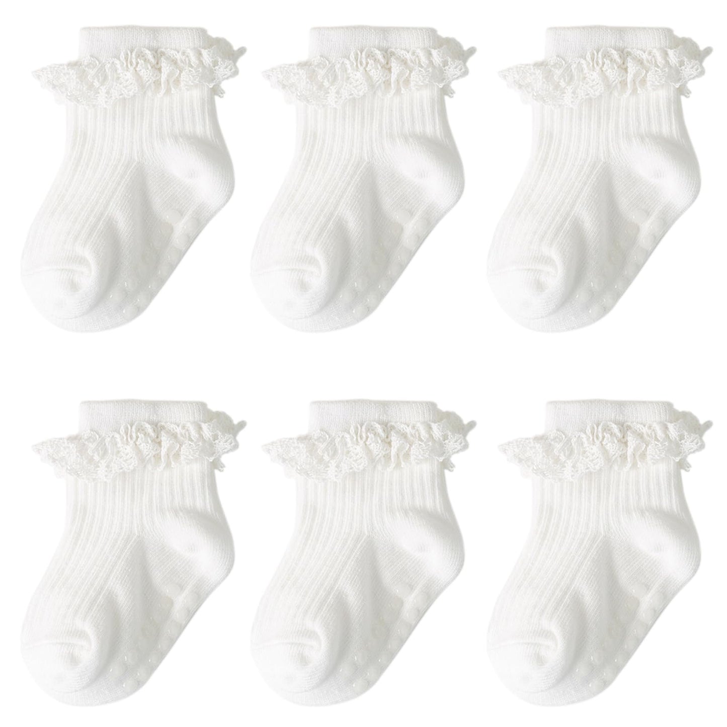 DRESHOW BQUBO Baby Girls Toddler Anti Slip Socks - Cute Frilly Ruffle Grip Ankle Socks for Infant Toddler