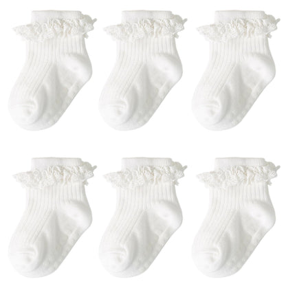 DRESHOW BQUBO Baby Girls Toddler Anti Slip Socks - Cute Frilly Ruffle Grip Ankle Socks for Infant Toddler