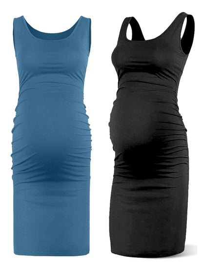 Rnxrbb S-2XL Women Summer Sleeveless Maternity Dress Pregnancy Tank Scoop Neck Mama Clothes Casual Bodycon Clothing