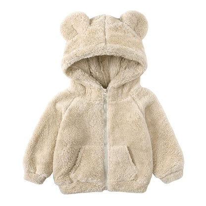 Newborn Infant Baby Boys Girls Cartoon Fleece Hooded Jacket Coat with Ears Warm Todder Kids Outwear Coat Zipper Up 0-6Y