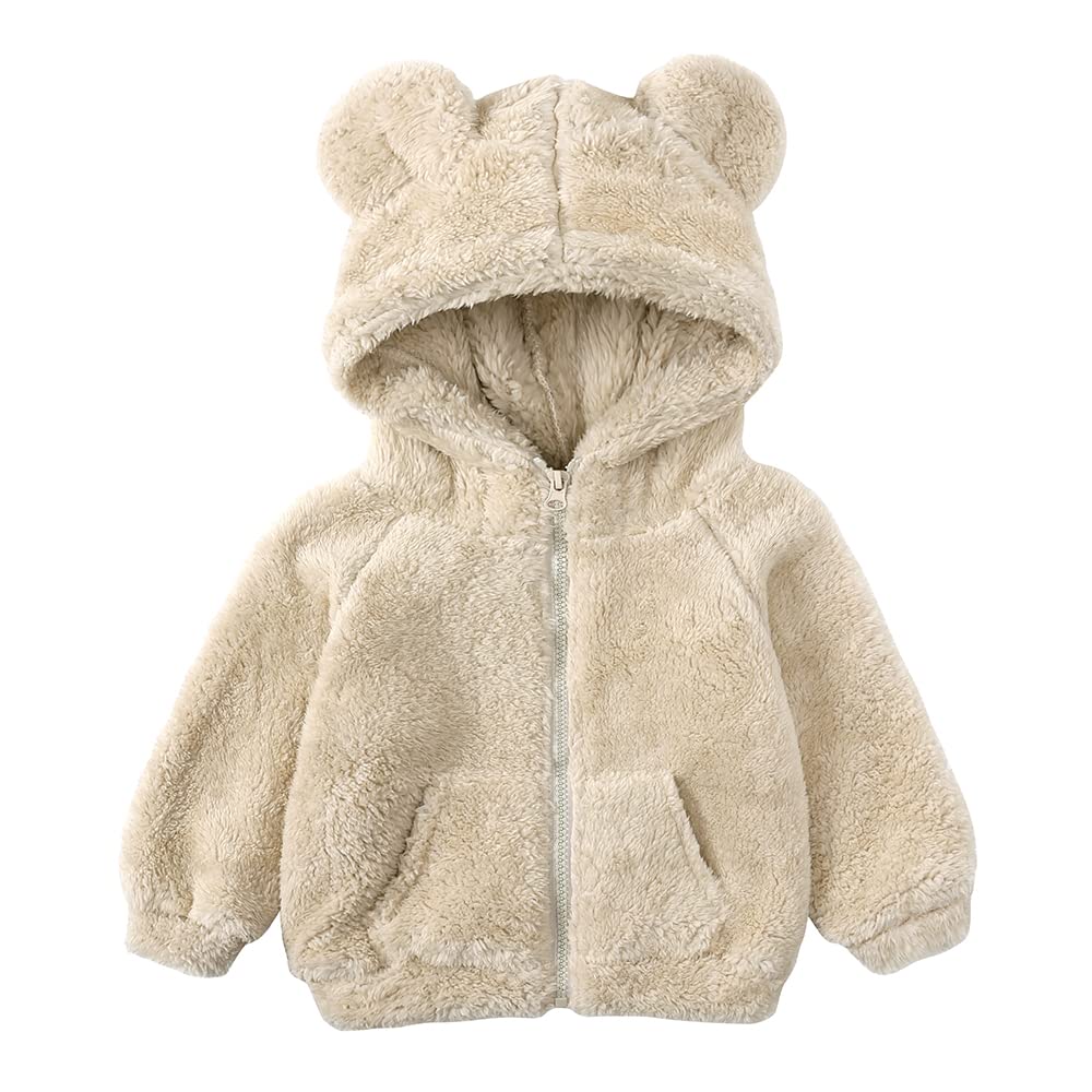 Newborn Infant Baby Boys Girls Cartoon Fleece Hooded Jacket Coat with Ears Warm Todder Kids Outwear Coat Zipper Up 0-6Y