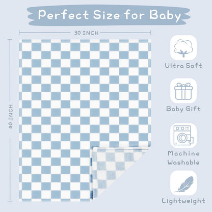 Yurhap Checkered Baby Blanket Fleece Baby Blankets for Boys, Ultra Soft Cozy Fluffy Infant Toddler Newborn Receiving Blankets for Crib Stroller, 30''x40'', Blue