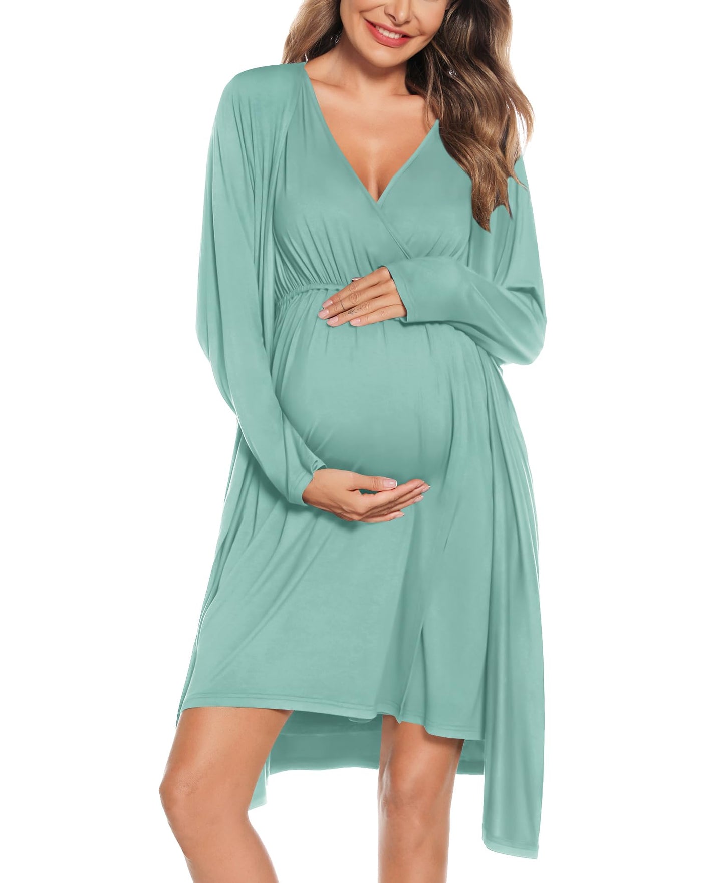 SWOMOG Women Maternity Nursing Gown and Robe Set 3 in 1 Labor Delivery Nursing Nightgown for Breastfeeding Hospital Bathrobe