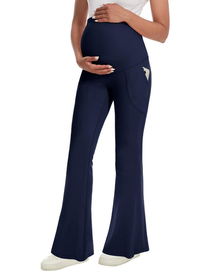 Fotociti Maternity Flare Leggings with Pockets, Women’s Soft Pregnancy Pants Over The Belly For Yoga Workout Active