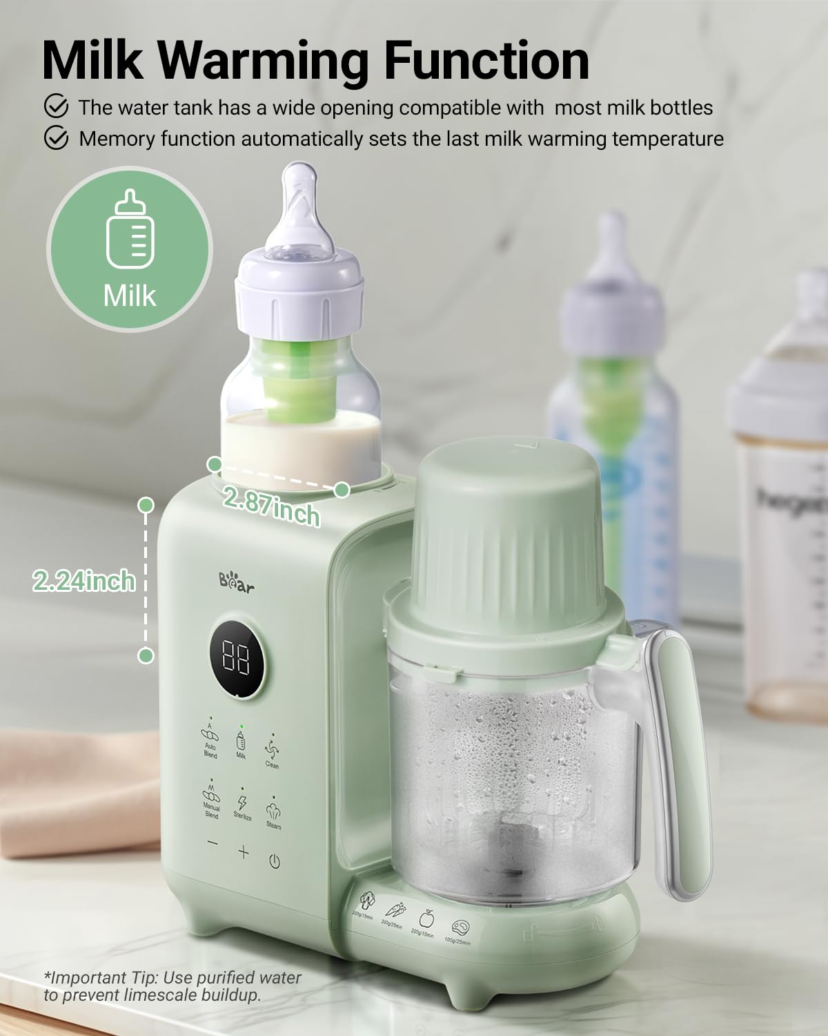 Bear Baby Food Maker with 18.5oz Dual-Layer Steam Baskets, OneStep Baby Food Processor Steamer Puree Blender Grinder Mills, Auto Cooking Grinding&Sterili-zing for Healthy Homemade Baby Food, BPA-Free