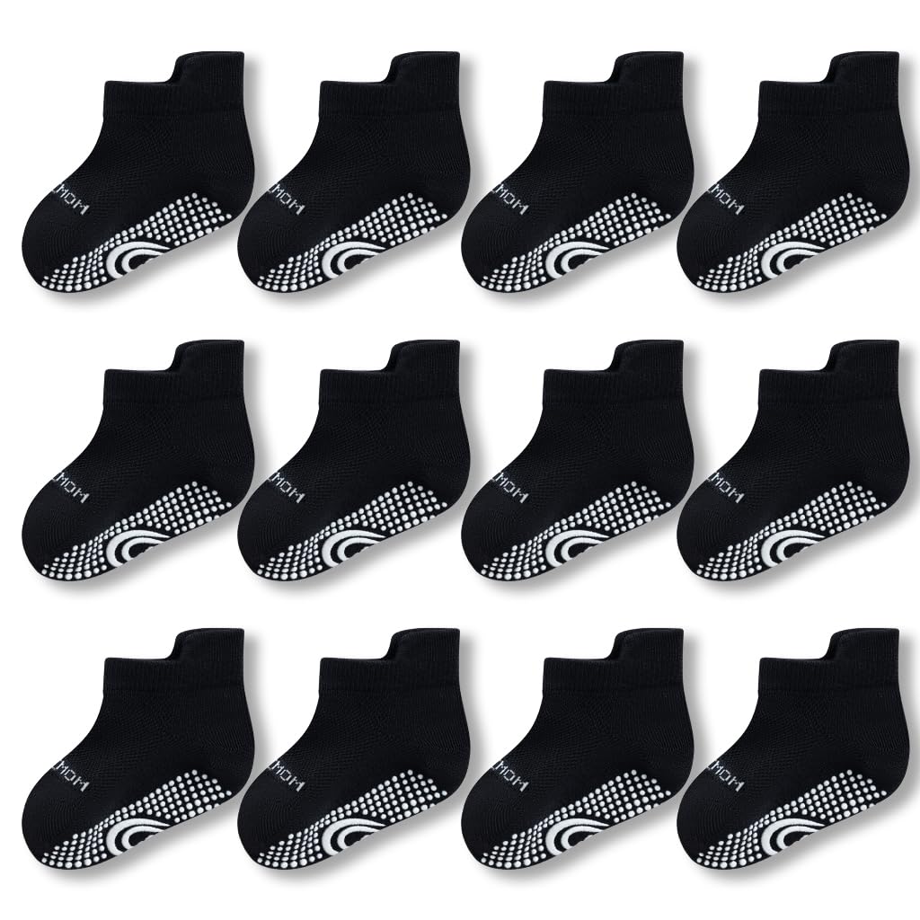 Bamboo Baby Non Slip Ankle Socks - Soft Cotton for Sensitive Skin (6 Pairs, Mixed Colors, Infants-Toddlers-Kids)