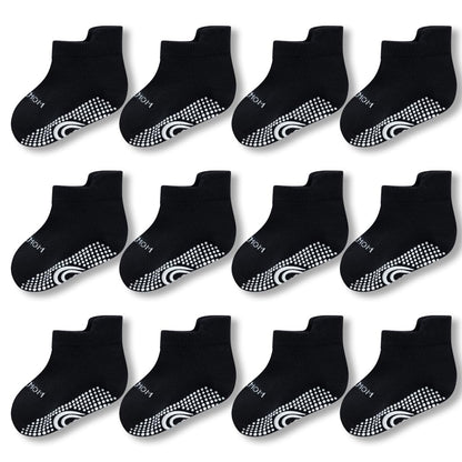 Bamboo Baby Non Slip Ankle Socks - Soft Cotton for Sensitive Skin (6 Pairs, Mixed Colors, Infants-Toddlers-Kids)