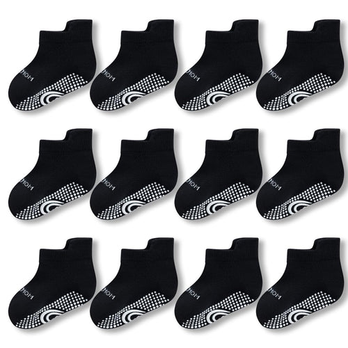 Bamboo Baby Non Slip Ankle Socks - Soft Cotton for Sensitive Skin (6 Pairs, Mixed Colors, Infants-Toddlers-Kids)