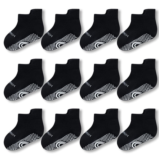Bamboo Baby Non Slip Ankle Socks - Soft Cotton for Sensitive Skin (6 Pairs, Mixed Colors, Infants-Toddlers-Kids)