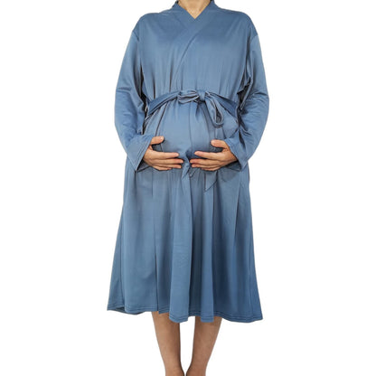 SUFEINI Maternity Robe and Matching Baby Swaddle Blanket Set, Mommy Robe with Receiving Blanket Girls Boys Sleepwear