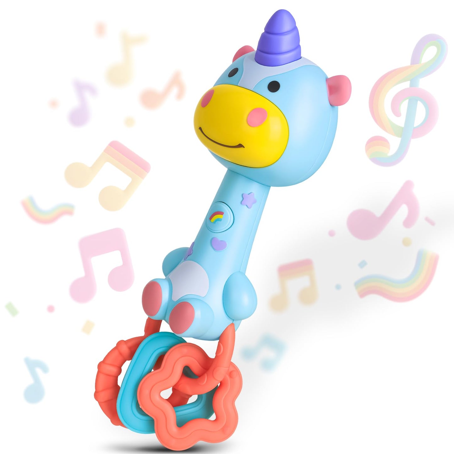 Musical Baby Rattle Toy, Soft Silicone Infant Teething Light-Up Rattle for Sensory Development, Easy Grasp Newborn Toy for 0-3-6-12 Months, Safe Early Learning Gift for Boys Girls