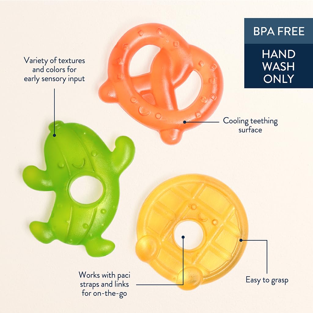 Itzy Ritzy Water-Filled Teethers - Cold Cutie Coolers Textured On Both Sides to Massage Sore Gums & Emerging Teeth - Can Be Chilled in Refrigerator, Set of 3 Green Cactus Water Teethers