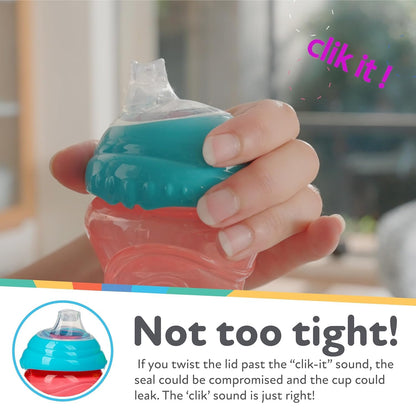 Nuby Clik-It Soft Spout No-Spill Easy Grip Sippy Cup - (3-Pack) 10 Oz - 6+ Months - Neutral