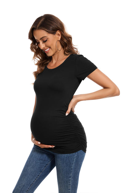 Smallshow Women's 4 Pack Maternity Shirts Short Sleeve Pregnancy Tops Clothes