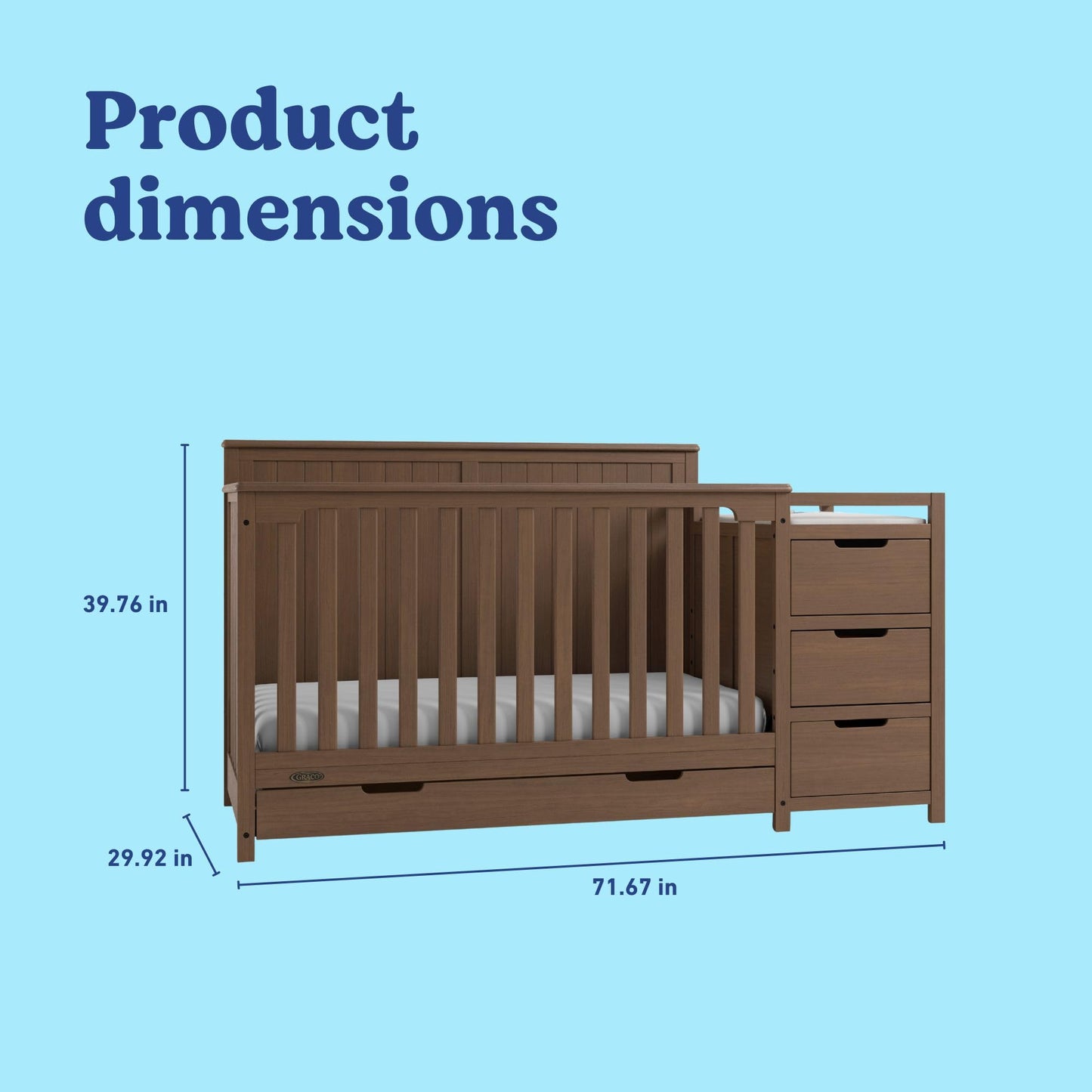 Graco Hadley 5-in-1 Convertible Crib & Changer – GREENGUARD Gold Certified, Fits Standard Crib Mattress, Converts to Toddler Bed and Full Bed, 4 Adjustable Mattress Heights (Pebble Gray)