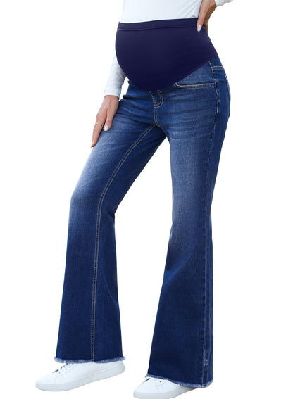 BLENCOT Maternity Jeans for Women Over Belly Pregnancy Pants Comfy Pregnant Jeans Flare Denim Jeans with Pockets