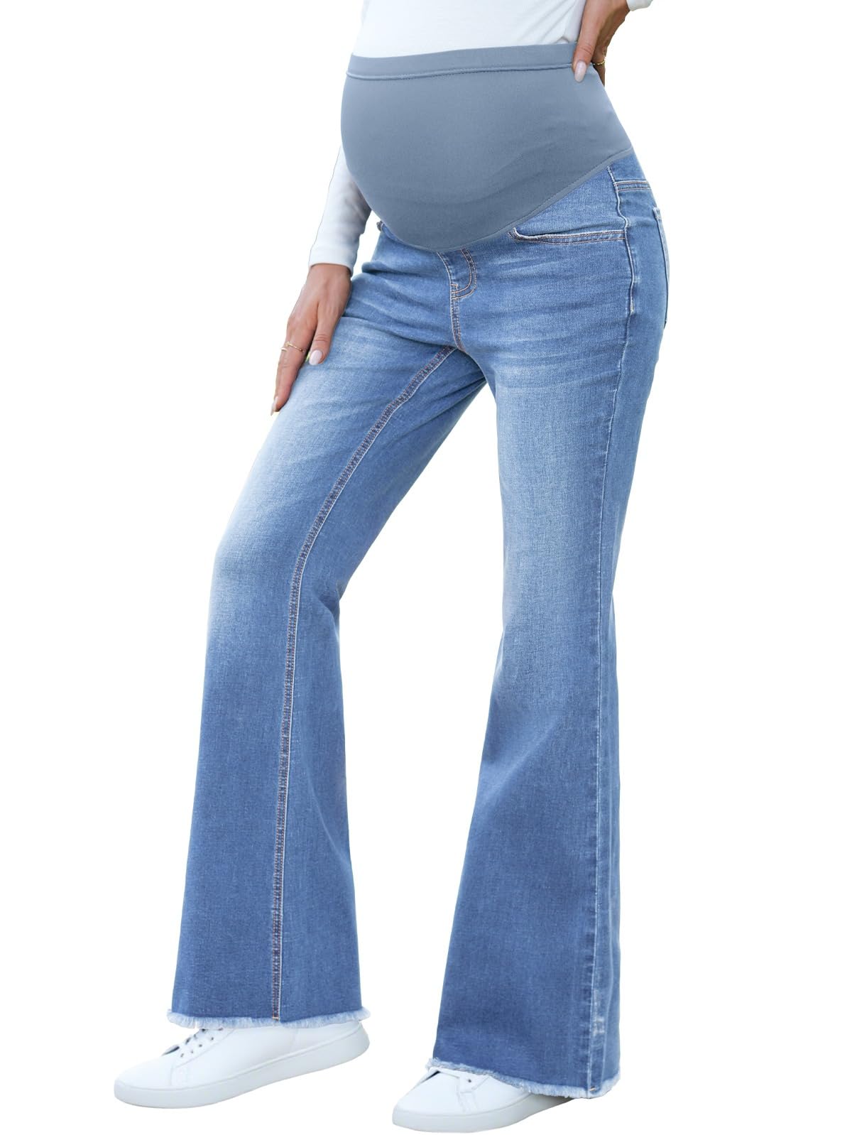 BLENCOT Maternity Jeans for Women Over Belly Pregnancy Pants Comfy Pregnant Jeans Flare Denim Jeans with Pockets