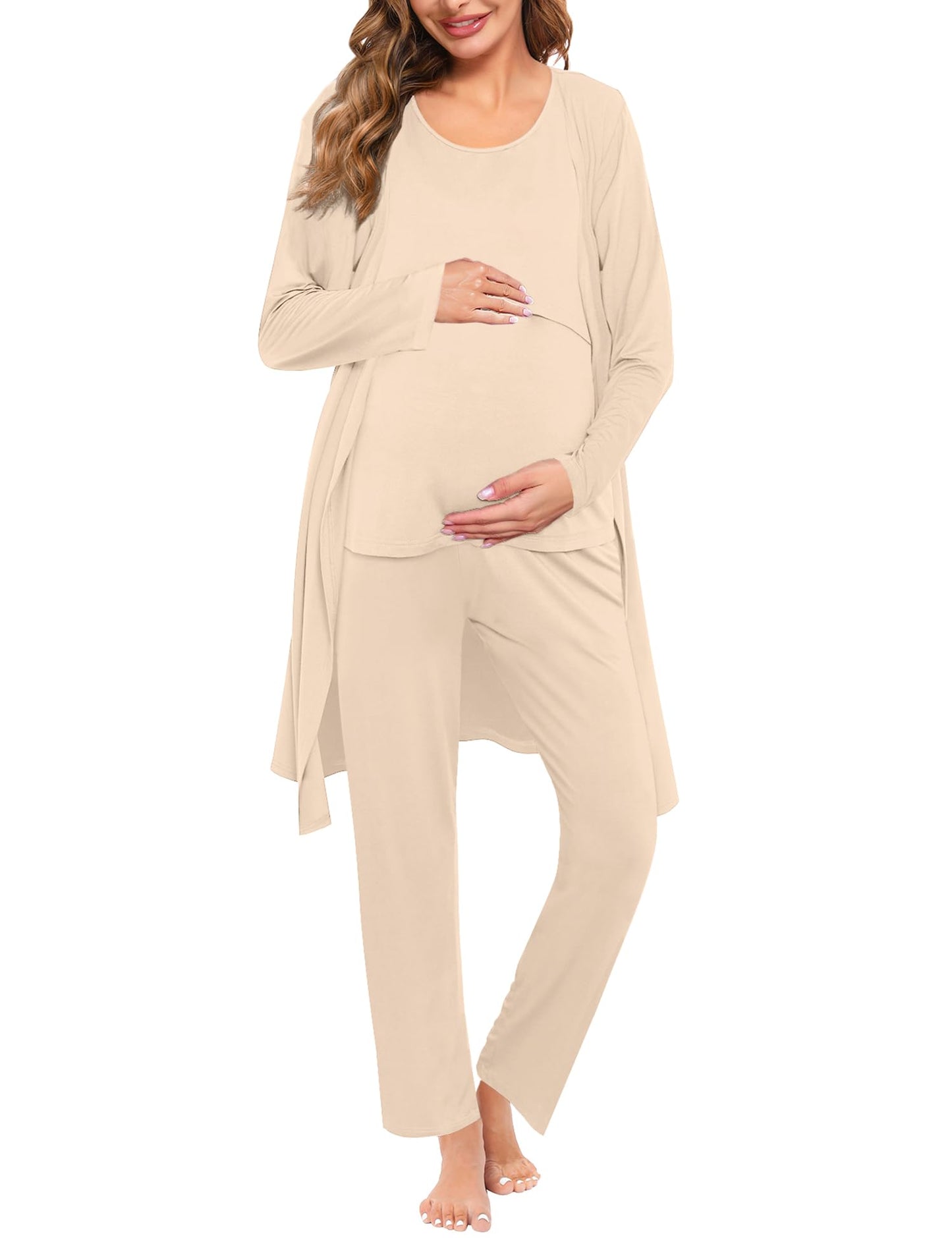 SWOMOG Maternity Nursing Robe Set 3 PCS Women Postpartum Pajamas Breastfeeding Labor Delivery Hospital Pregnancy Pjs