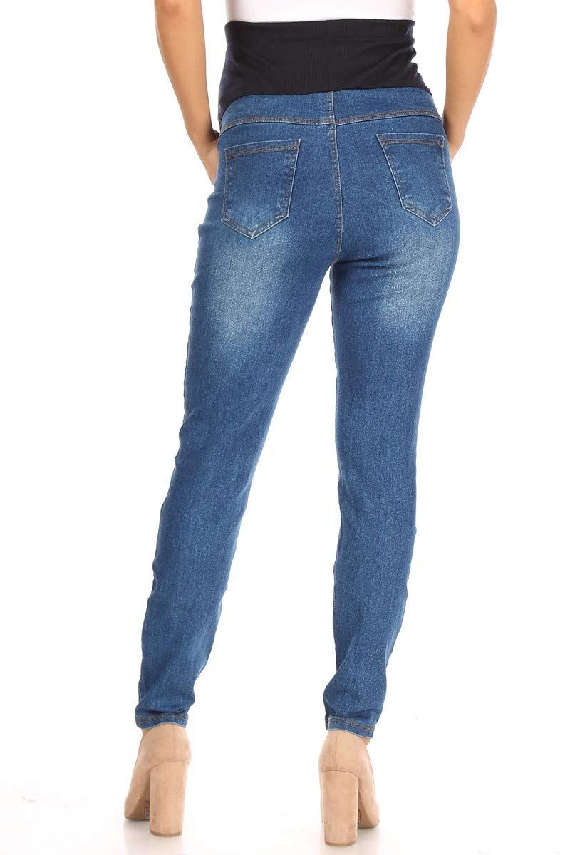 Women's Maternity Jeans Jeggings Full-Panel Pull-On Ripped Distressed Stretchy Skinny Denim Pant