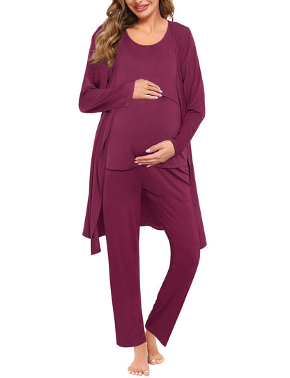 SWOMOG Maternity Nursing Robe Set 3 PCS Women Postpartum Pajamas Breastfeeding Labor Delivery Hospital Pregnancy Pjs
