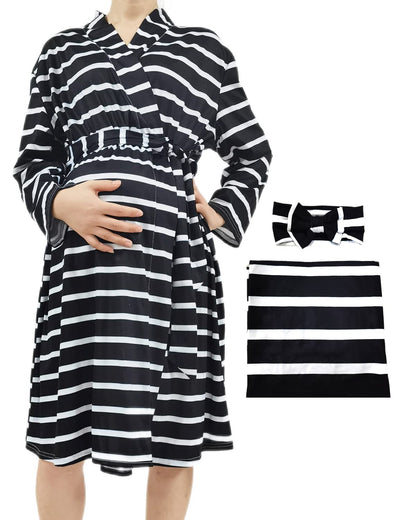 SUFEINI Maternity Robe and Matching Baby Swaddle Blanket Set, Mommy Robe with Receiving Blanket Girls Boys Sleepwear