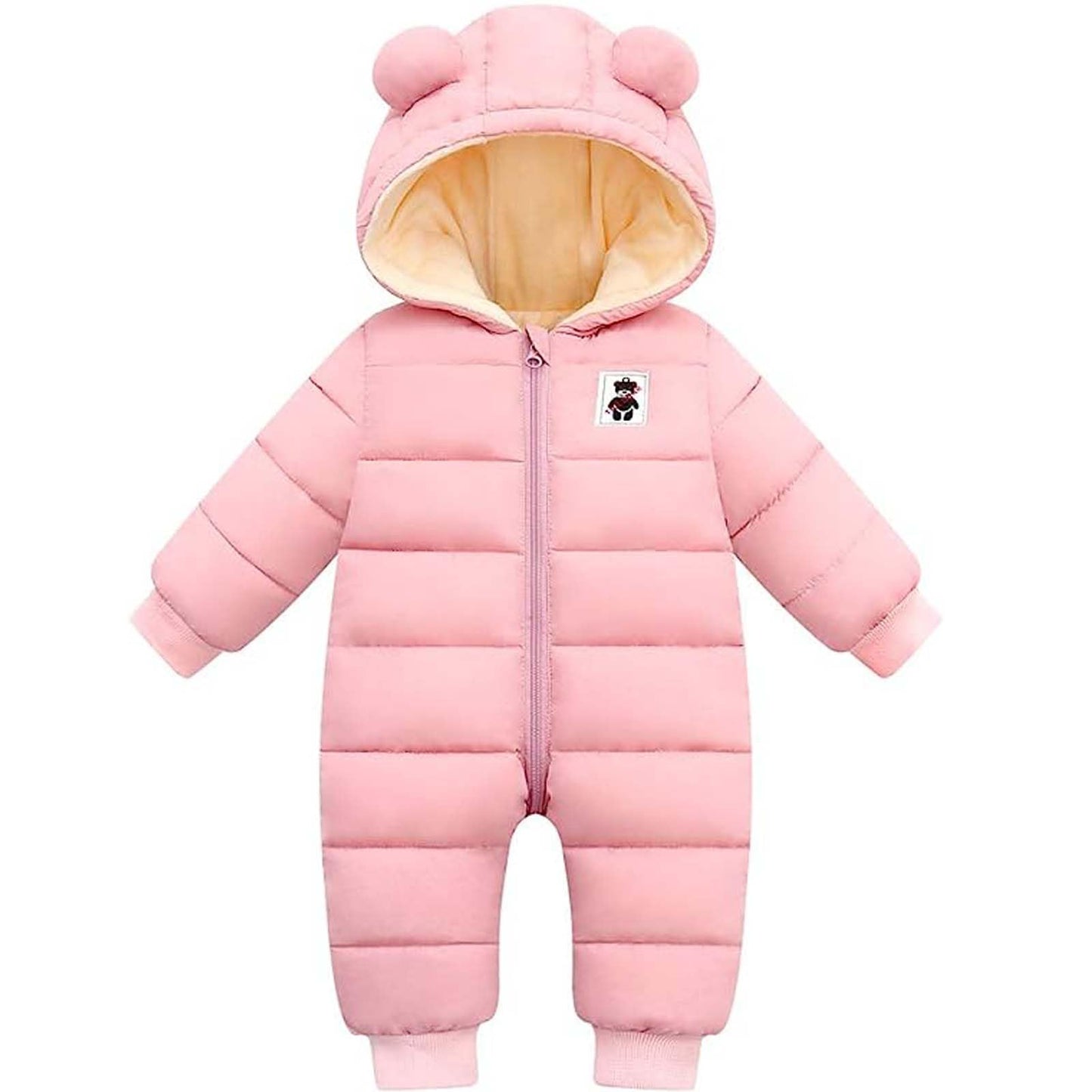 BYFRI Baby Boys Girls Snowsuit Newborn Cozy Winter Coat Infant Bear Hooded Jumpsuit Toddler Snow Outfit for 0-24 Months