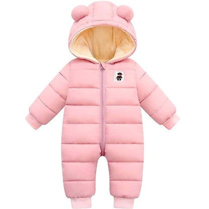 BYFRI Baby Boys Girls Snowsuit Newborn Cozy Winter Coat Infant Bear Hooded Jumpsuit Toddler Snow Outfit for 0-24 Months