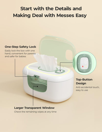 Momcozy Baby Wipe Warmer, Innovative Spring Design, Large Capacity Wipes Dispenser, Fast and Even Heating, 4 Modes of Temperature Heating Control, Diaper Wipe Warmer with Night Light